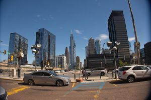 High-rise buildings form the skyline of Philadelphia, Pennsylvania