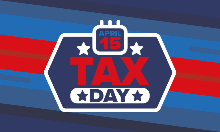 National Tax Day in the United States. Federal tax filing deadline. Day on which individual income returns must be submitted to the federal government. American patriotic vector poster