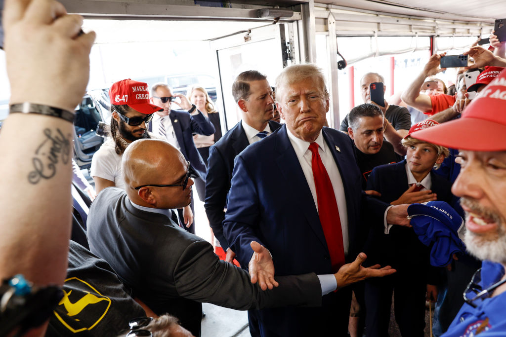 Former President Donald Trump Visits Philadelphia Restaurant Tony and Nick's Steaks