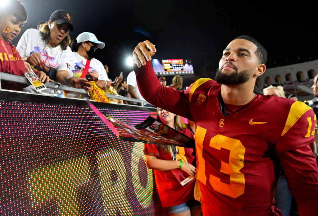 USC Trojans defeated the San Jose State Spartans 56-28 during a NCAA football game at the Los Angeles Memorial Coliseum in Los Angeles.