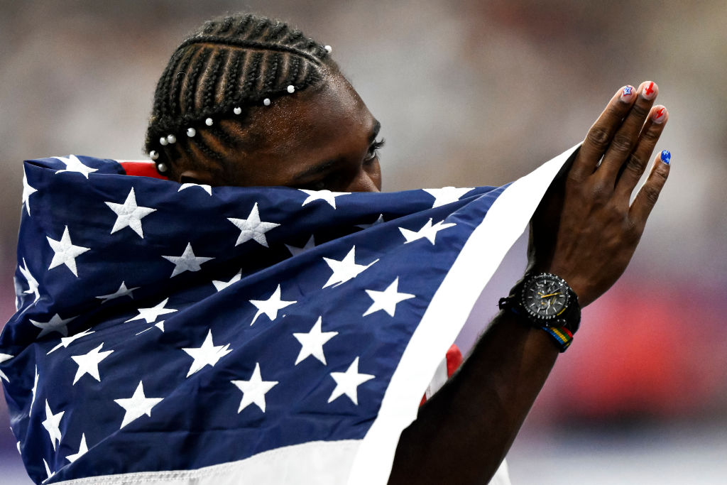 Noah Lyles of United States of America celebrates after...