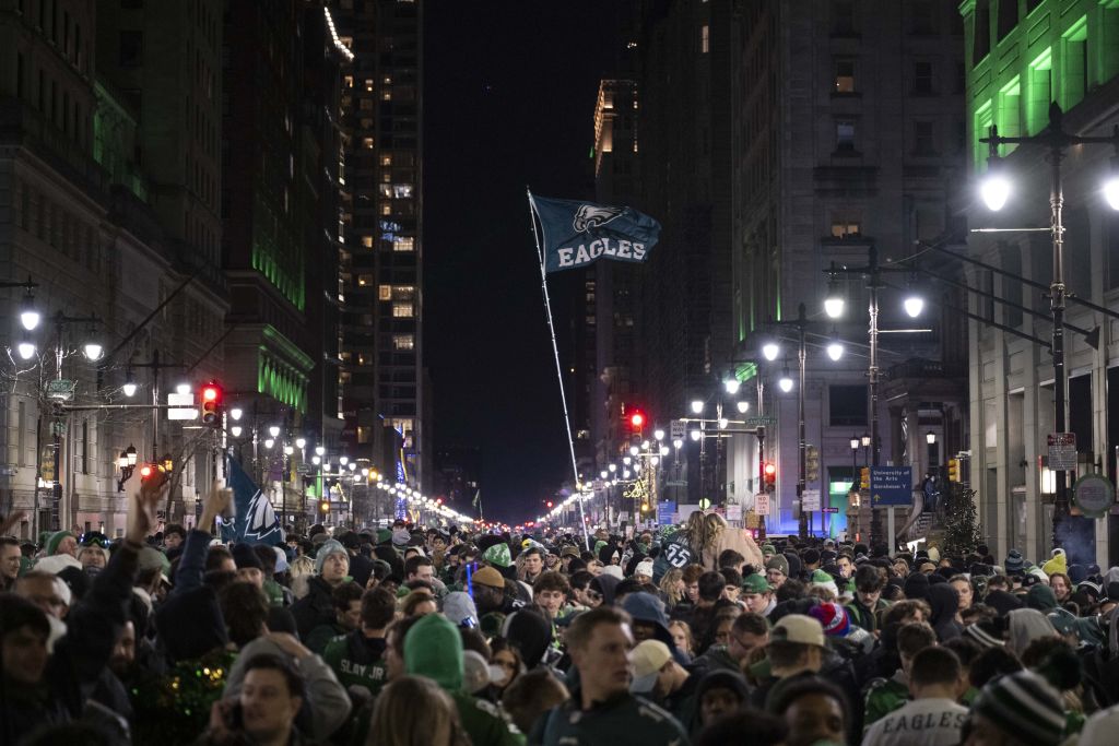 Philadelphia Eagles fans celebrate winning Super Bowl Championship