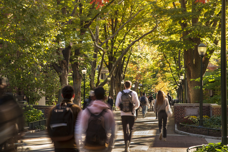 University Campus with Crowd of Students