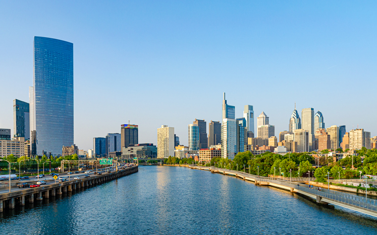 Philadelphia skyline with the Schuylkill River