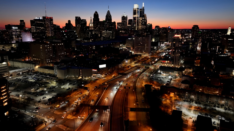 Sunset in Downtown Philadelphia At Philadelphia In Pennsylvania United States.