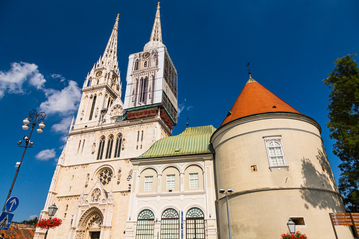Archdiocesan Pastoral Institute and Zagreb Cathedral in Zagreb, Croatia