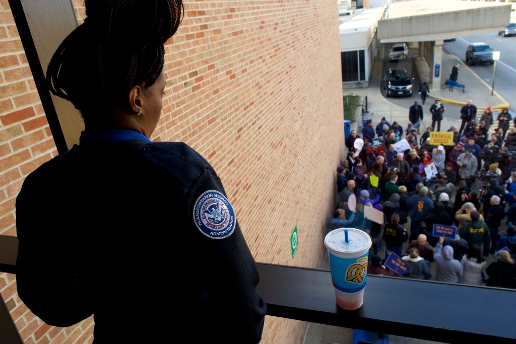 Philadelphia Airport TSA And Airport Workers Rally Against Gov't Shutdown Amid Large Air Traffic Delay Across Northeast